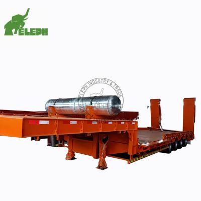 China Low Truck Trailer 4-Axles 40ft/56ft Equipment 50-100Tons Haul Bed With Hydraulic Container Semi Trailer for sale