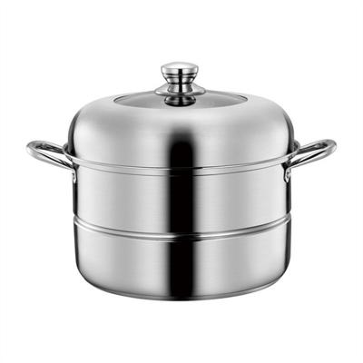 China Sustainable 304 Stainless Steel Double Layer Steamer Pot Cooking Food Steamer Induction With Lid Glass Pot for sale