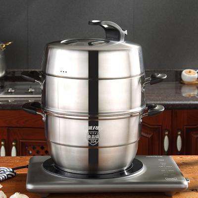 China Durable 304 stainless steel steamer with stand-up lid and anti-scalding design for sale