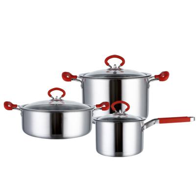 China Viable thickened three-piece pot set household cookware stainless steel pan steamer steel running gift for sale