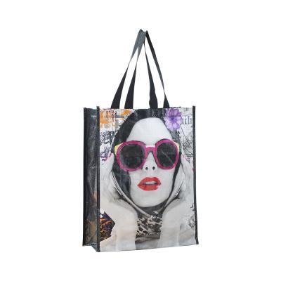 China Luxury Foldable Laminated Handle Design Printing Large Plastic Double Handles PP Woven Shopping tote Bag for sale