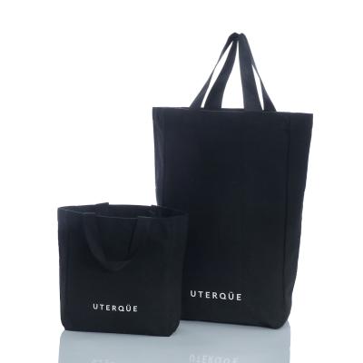 China Custom size color print black organic cotton canvas tote handle bag for shopping for sale