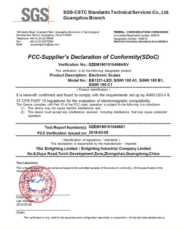 FCC - Yilai Enlighting Ltd Of Zhongshan