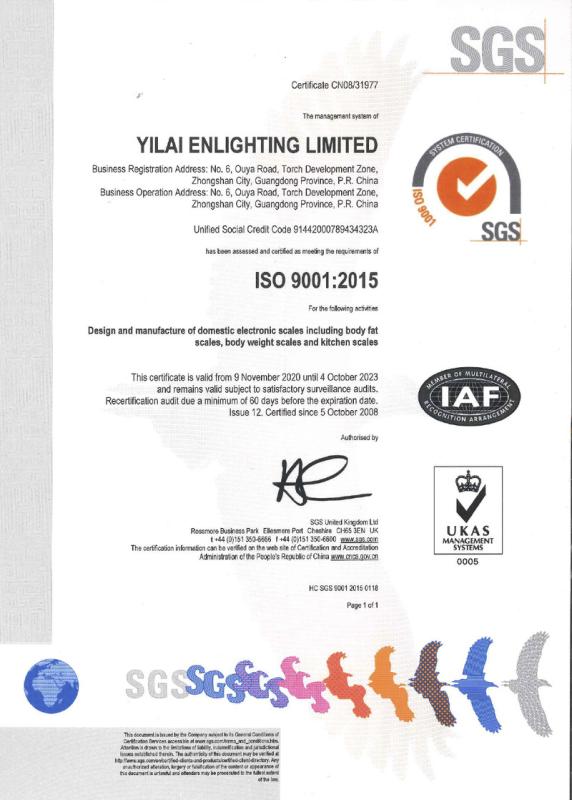 ISO9001 - Yilai Enlighting Ltd Of Zhongshan