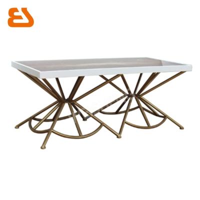 China Brass Metal Base Coffee Table Gold K/D Rectangle Accent Table With Melamine Faced Board Table Top for sale