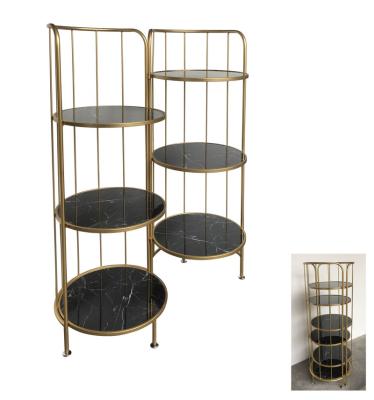 China Adjustable (Height) Marble Gold Iron Glass Foldable Storage Shelving Unit for sale