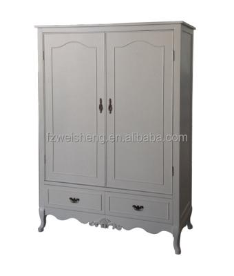 China French Wardrobe Provencial 2 Door 2 Drawer Wardrobe - White/Black/Pewter for sale