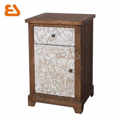 China Solid Wood 1 Drawer 1 Door Lotus Leaf Pattern Wood Carved Bedside Table Pretty for sale