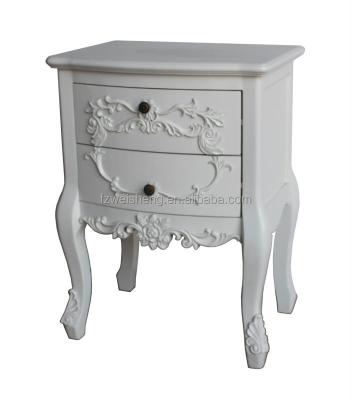 China French Nightstand Provencial 2 Drawer Bedside Table - White/Black/Pewter for sale