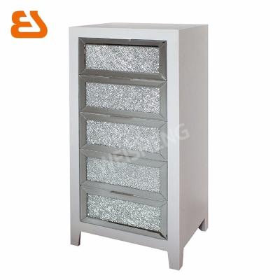 China PANEL 5 Drawer Crack Wood White Mirror Furniture Chest for sale