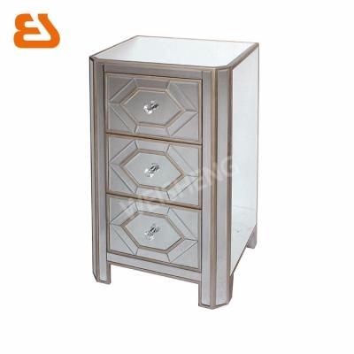 China PANEL 3 Drawer Beveled Mirror Design Glass Bedside Table Attachment To Bed for sale