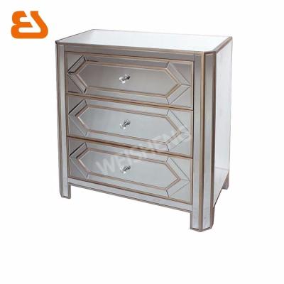 China Drawer Depth 30cm PANEL Beveled Mirror Design Glass Dresser Chest for sale