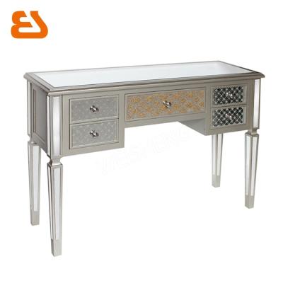 China PANEL Lounge Mirrored Desk with Champagne Silver Wood Trim for sale