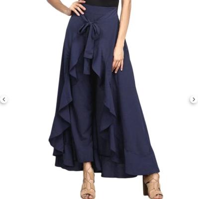 China High Quality Anti-Static Falbala Irregular Elegant Big Edge Lace Up Long Wide Leg Tie-Waist Palazzo Panty Skirt for sale