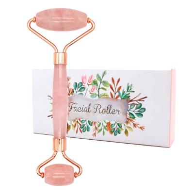 China Wholesale Portable Natural Rose Quartz Pink Facial Massager Hot Selling Anti Aging Welded Roller for sale