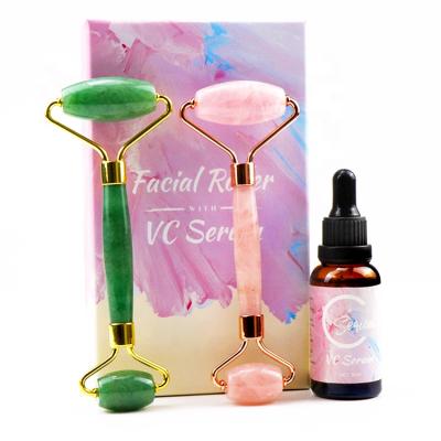 China Portable Luxury High Quality Skin Care Portable Rose Quartz Pink Facial Vitamin C Serum Green Jade Roller Set For Face for sale