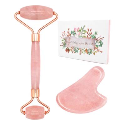 China Wholesale Portable Welded OEM Private Label Hot Selling High Quality Natural Rose Quartz Pink Jade Roller Anti Aging Facial Massager for sale