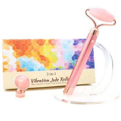 China Wholesale Hot Sale Luxury Portable USB2 in 1 Kit Waterproof Skin Care Vibrating Rose Quartz Facial Roller Rechargeable for sale