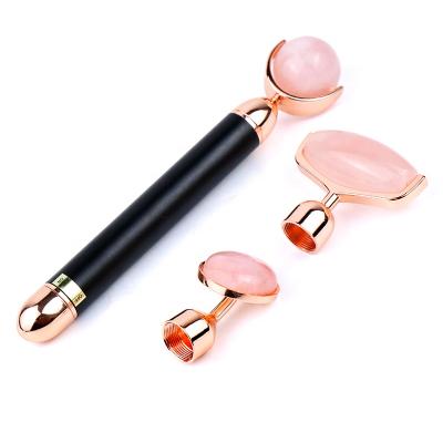 China Crystal Golden Stick Anti Aging Natural Rose Quartz Electric Blood Vessel Removal 3 In 1 Vibrating Jade Roller Beauty Bar for sale