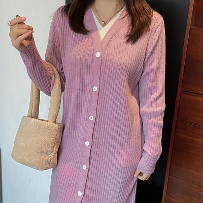 China 2022 New Breathable Women Winter Dummy Two Piece Sleeve Mid Length Long Sleeve Knit Sweater Dress for sale