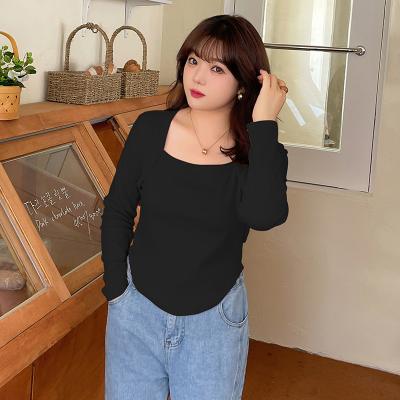 China Plus Size Breathable Women Short Tops Ladies Sheath Long Neck Knitting Square T Shirts for sale