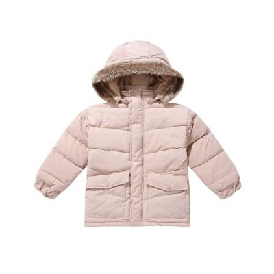 China Girls Kids Cotton Jacket Winter Hooded Coat Solid Color Windproof Long Sleeve for sale