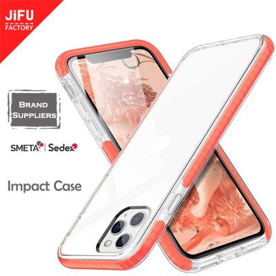 China Impact Shockproof Transparent Shockproof View Strip Bumper Case For iPhone 12 2021 Fashion Color TPU Soft Strip PC Phone Case for sale