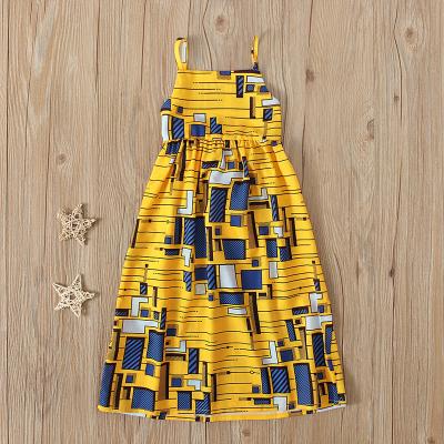 China 2020 Yellow Print African American Kid Girl Clothes Polyester Children Clothes African Kids Dresses for sale