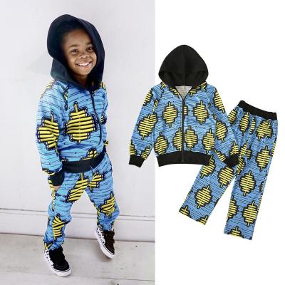 China 2020 African Print Polyester High Fashion African Kids Children Jacket With Hood And Pants Suits Set Clothes For Boys African Clothing for sale