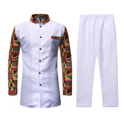 China Hot Selling Polyester Suits For Men White Color Top And Pant Set African Clothing Mens African Suits Outfit for sale