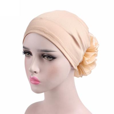 China 2020 African high fashion 10 colors polyester inner under hijab hat tank top cap with big flower hijab undercap for sale