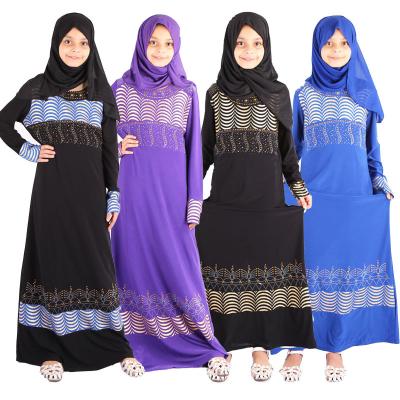 China 2020 high quality purple blue black girls muslim clothing dress with scarf children kids abaya 6 for sale