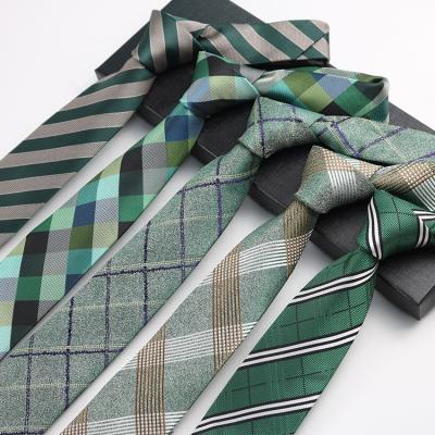 China Latest Products Green Cross Tie Striped Plaid Checked Tie Polyester Ties 148*8cm for sale