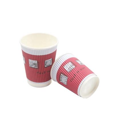 China LOKYO Biodegradable 4oz 8oz Wholesale Custom Logo Degradable Coffee Cup Ribbed Ripple Corrugated Disposable Tea Paper Cups For Hot Drinks for sale