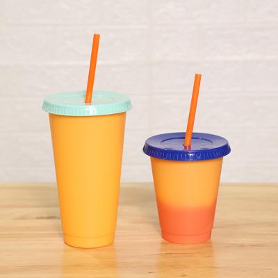 China LOKYO 16oz 20oz Wholesale Reusable Plastic Cold Color Uninverted Changing Coffee Cups Tumblers Beverage With Lids Straws for sale