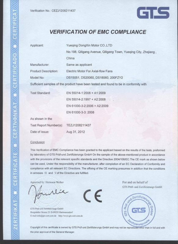 Verificaton Of EMC Compliance - Yueqing Dongxin Motor Co.,LTD