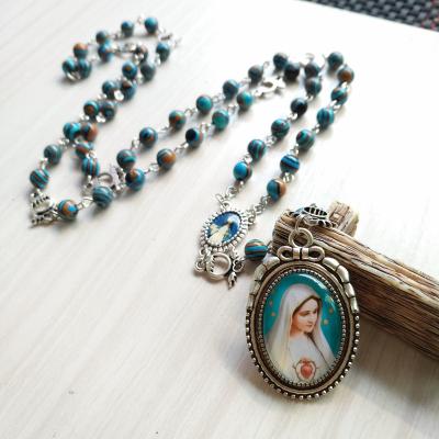 China Angel Malachite Rosary Religious Jewelry Necklace Religious Madonna Mini Pendants Catholicism Prayer Beads for Church for sale