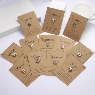 China Lucky Statement Women Gift Cheap Novelty Alloy Gold Silver Horoscope Sign Chain Pendant Necklace Jewelry With Card for sale