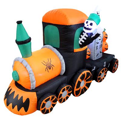 China Home Decoration 7 Foot Long LED Lights Giant Skeleton Train Pumpkin Train Inflatable Halloween Decoration for sale