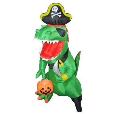 China Home Decoration Giant Inflatable Green Dinosaur Decoration Led Lights Halloween Pirate Yard Decoration Jurassic Ornament for sale