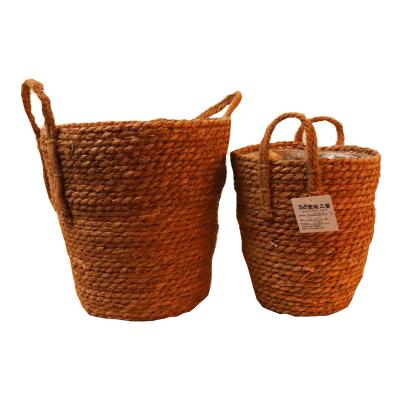 China Stocked set of 2 handmade hemp rope basket with interior for storage toys for sale