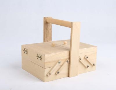 China Recyclable Natural Color Folding Wooden Sewing Box With Handle for sale