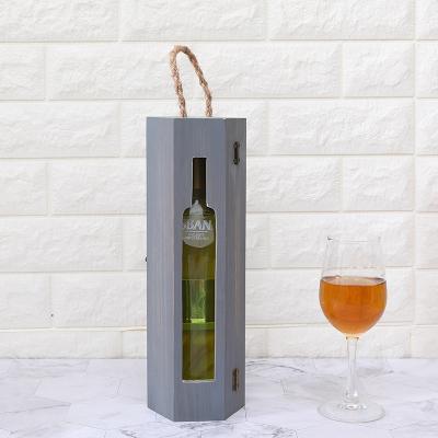 China Recyclable Single Wooden Wine Box Wooden Bottle Wine Box With Rustic Color &rope Handle for sale