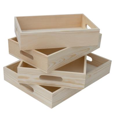 China Europe Wholesale Natural Wood 4-Piece Tray with Handles for sale