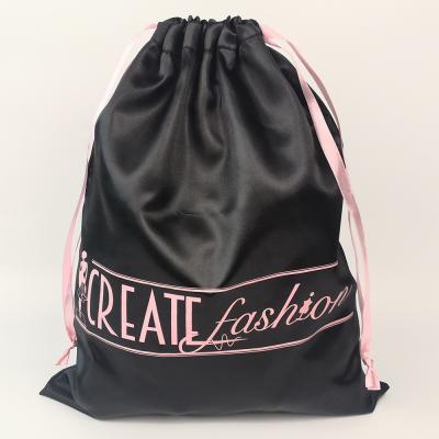 China Custom Logo Packaging Soft Black Satin Bag For Packaging for sale