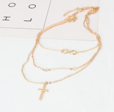 China FASHIONABLE Ladies Fashion Temperament Multilayer Metal Cross 8 Clavicle Chain Beads Wild Necklace for sale