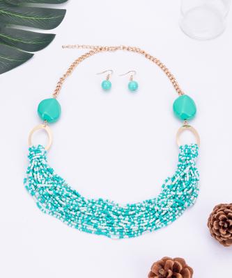 China 2021 new style Bohemian handmade cheap trendy multilayer beaded necklace and earring set jewelry for sale