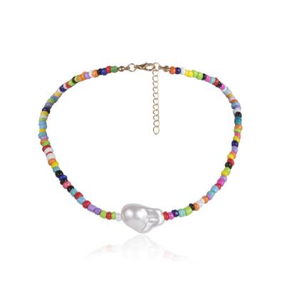 China FASHIONABLE Bohemian Colorful Women's Pearl Bead Chain Statement Necklace Jewelry for sale