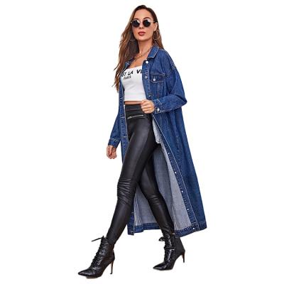 China 2022 Autumn Fashion New Products Women's Long Jackets Breathable Lattice Long Sleeve Cardigan Anorak For Ladies Denim Jacket for sale