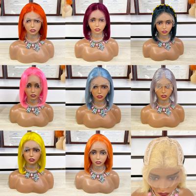 China Feature 100% Rainbow Human Hair Lace Wig Short Bob Wig 613 Color Hair Wigs for sale